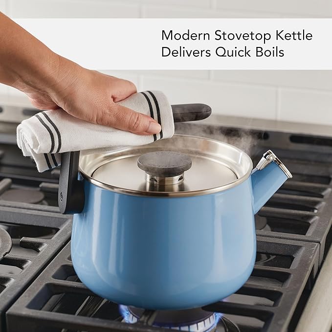 KitchenAid Teakettles Enamel-on-Steel Stovetop Whistling Teakettle, Induction Ready, Stainless steel Lid, 2 Quart - Blue Velvet