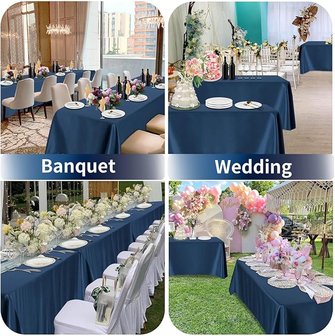 PureFit 6 Pack Rectangle Navy Blue Table Cloths 60 x 126 Inch for 6Ft Tables, Stain and Wrinkle Resistant Table Linens for Home Use, Wedding, Party, Banquet and Campingc
