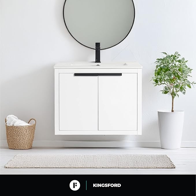Fine Fixtures Kingsford Modern 24 Inch Bathroom Vanity with Sink, White Finish, Elegant Bathroom Vanities for Modern Homes, Stylish Storage Solutions for Bathrooms