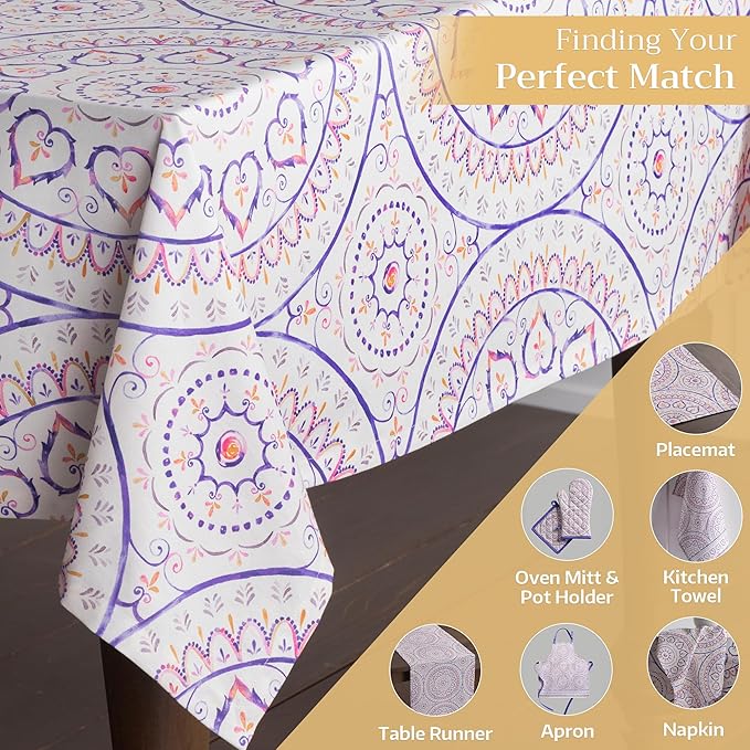 Maison d' Hermine Table Cloth Rectangle Table 100% Cotton 60 x 120 Inches Tablecloth Reusable Decorative for Dining Room Farmhouse Home Valentines Day Decorations Spring Summer - Mandala