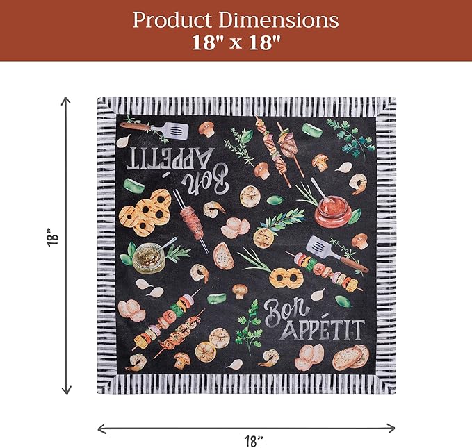 Maison d' Hermine Cloth Napkins Set of 4 100% Cotton Everyday Reusable Square Napkins Cloth Washable Dinner Party Wedding Restaurant Valentines Day Decorations Spring/Summer (Just BBQ, 18" x 18")