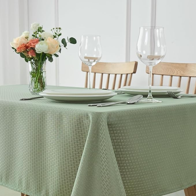 maxmill Jacquard Tablecloth Stain Resistant Waterproof Wrinkle Free Spillproof Washable Soft Weaved Texture Table Cloth for Dining Room, Indoor Outdoor Use, Rectangle 60 x 140 Inch, Sage Green