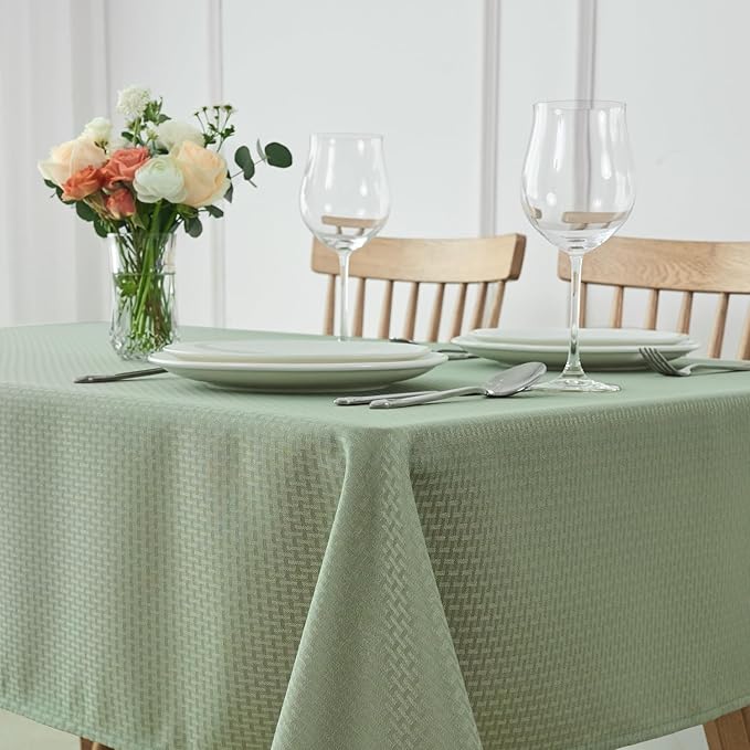 maxmill Weaved Texture Rectangle Tablecloth Water Resistant Wrinkle Free Spill-Proof, Soft Table Cloth for Dining Room Decoration, Banquet Parties Event Holiday Dinner, 60 x 84 Inch Sage Green