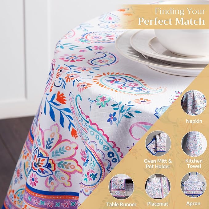 Maison d' Hermine Table Cloth Round Table 100% Cotton 69 Round Inches Tablecloth Reusable Decorative for Dining Room Farmhouse Home Valentines Day Decorations Spring Summer - Indian Floral