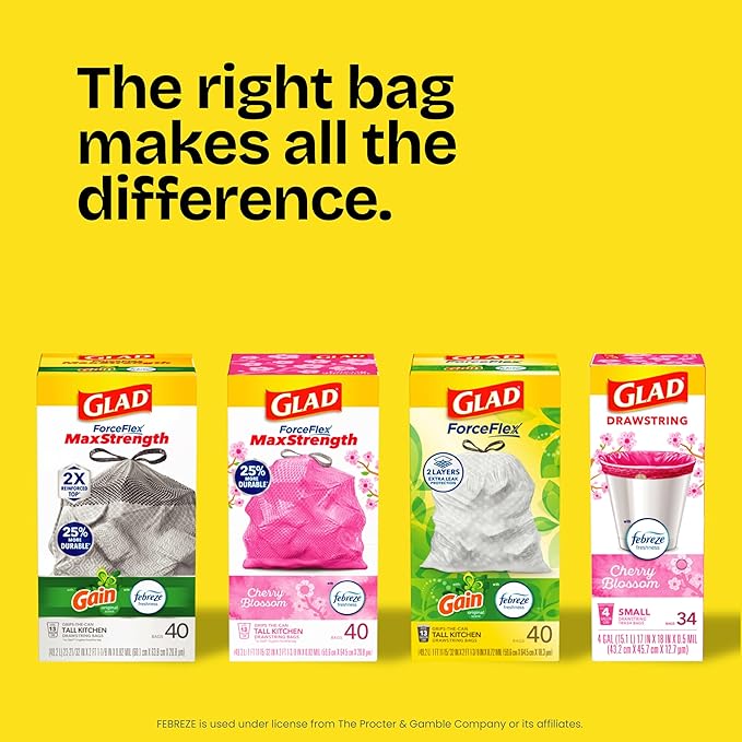 Glad ForceFlex Tall Kitchen Trash Bags, 13 Gallon, Gain Moonlight Breeze, 100 Ct (Package May Vary)
