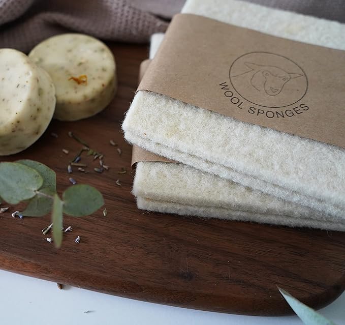 Keyaiira Wool Sponges 2-Pack - Environmentally Friendly, Long-Lasting & Compostable - Perfect for Dishes, Face, Body & Surfaces