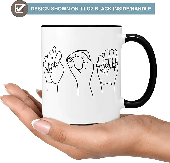 ASL Fingerspelling Name Personalized Ceramic Coffee Mug, 11 or 15 oz
