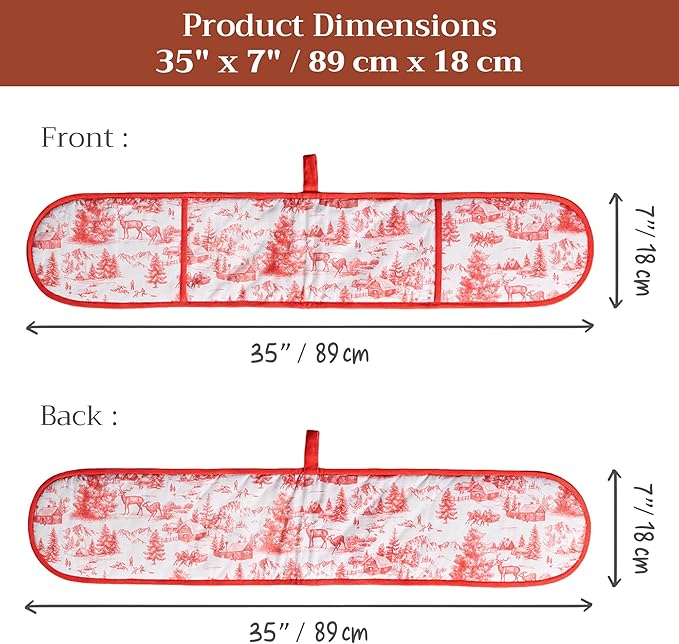 Maison d' Hermine Double Oven Mitt (7" x 35") 100% Cotton Heat Resistant BBQ Cooking Gloves with Loop for Thanksgiving Christmas Decorations Baking Cooking Barbeque Handling Hot Pan (Winter Jouy)