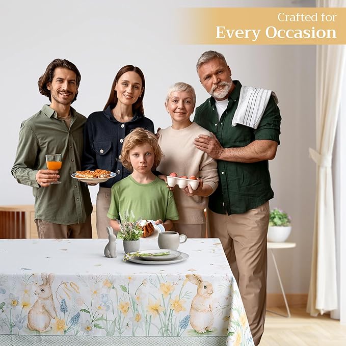 Maison d' Hermine Table Cloth Rectangle Table 100% Cotton 70 x 90 Inches Tablecloth Reusable Decorative for Dining Room Farmhouse Home Valentines Day Decorations Spring Summer - Easter Dew