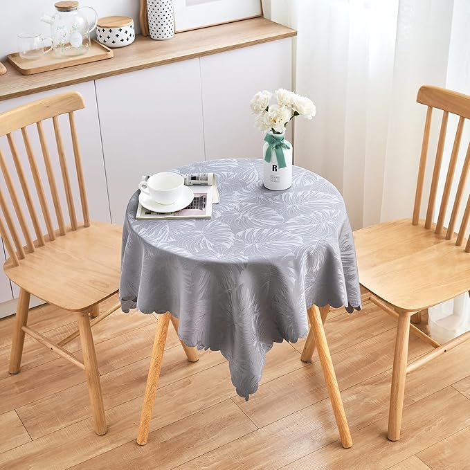 Square Tablecloth Small Table Cloths 36x36 Inch Up to 22" Tables Leaves Pattern Scalloped Edge Waterproof Jacquard Nightstand End Table Cover for Coffee Teapoy Table Room Decor (Grey)
