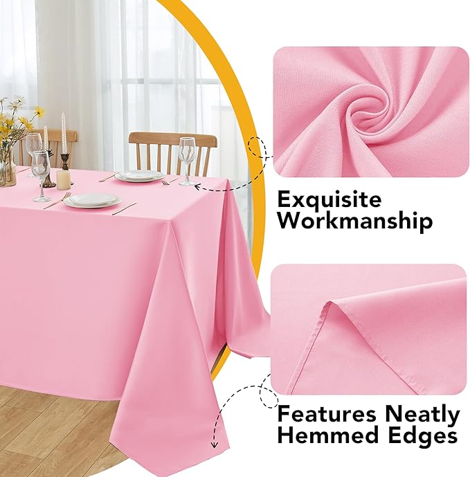 10-Pack Pink Tablecloths for Rectangle Tables, 60 x 120 Inches, Stain-Resistant Polyester Fabric for 6 Foot Tables - Washable Table Covers for Weddings, Banquets, Birthday Parties, Events