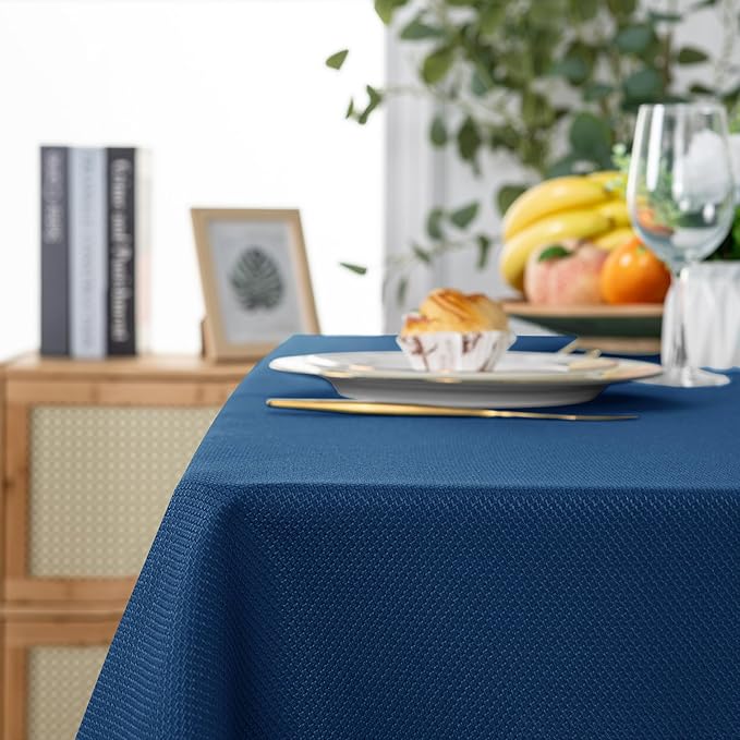 Hiasan 52 X 70 Inch Rectangle Textured Tablecloth - Waterproof Spillproof Antiwrinkle Jacquard Table Cloth for Kitchen and Dining Dinner, Outdoor Picnic, Holiday and Parties, Navy Blue