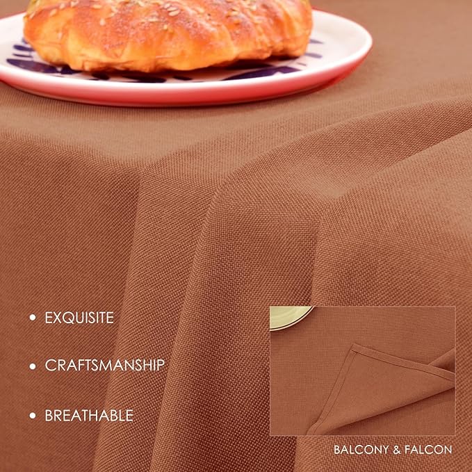 BALCONY & FALCON Table Cloth – Waterproof, Wrinkle Resistant & Washable Rectangle Tablecloth and Table Cover for Dining Room, Kitchen, Outdoor, Party & Birthday Use (Cinnamon, 57" x 85")