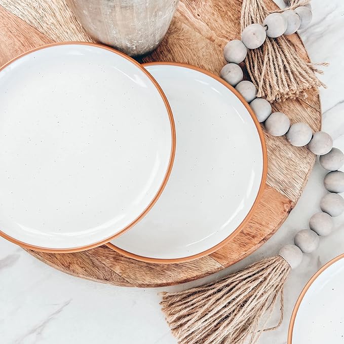 Mora Ceramic Plates Set, 7.8 in - Set of 6 - The Dessert, Salad, Appetizer, Small Dinner etc Plate. Microwave, Oven, and Dishwasher Safe, Scratch Resistant. Kitchen Porcelain Dish - Vanilla White