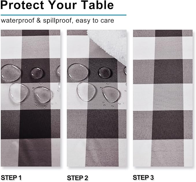 Hiasan Checkered Tablecloth Rectangle - Stain Resistant, Waterproof Polyester Picnic Table Cloth Gingham, 60 x 140 Inch, Coffee and White