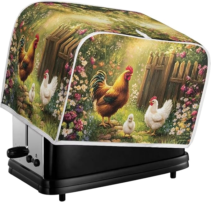 Doojoayie Toaster Cover with Rooster Print Dust Resistant Bread Machine Protector Universal Fit Oven Cover 2 Slice Small Appliance Dust and Fingerprint Protection