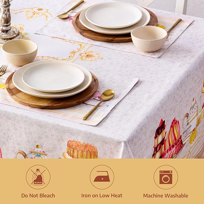 Maison d' Hermine Premium Table Cloth Rectangle Table 100% Combed Cotton 120 x 70 Inches Tablecloth Reusable Decorative for Dining Room, Farmhouse, Home, Party, Festive & Wedding - Pastries
