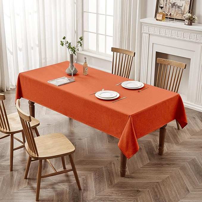 BALCONY & FALCON Rectangle Tablecloth Jacquard Style Water Resistant Table Cover for Autumn Fall Harvest Halloween Thanksgiving Party Dining Kitchen (Vibrant Orange, 55 x 71 inch)