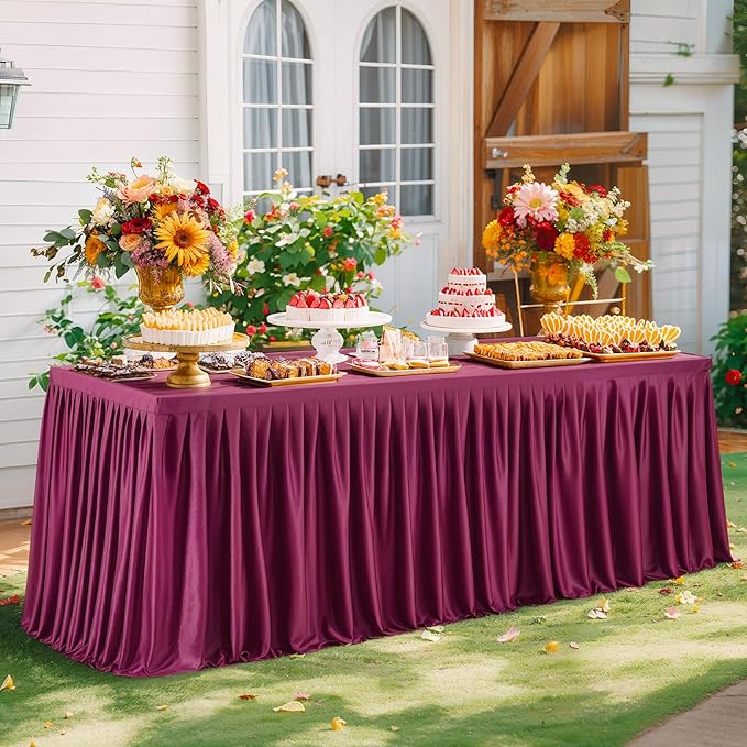 Wish Care 4 Pack Wine Red Rectangle Table Clothes for 8 Foot Tables, Polyester Fitted Tablecloths 8ft Stretch Table Cover for Wedding, Birthday, Parties, Trade Show, Craft Show