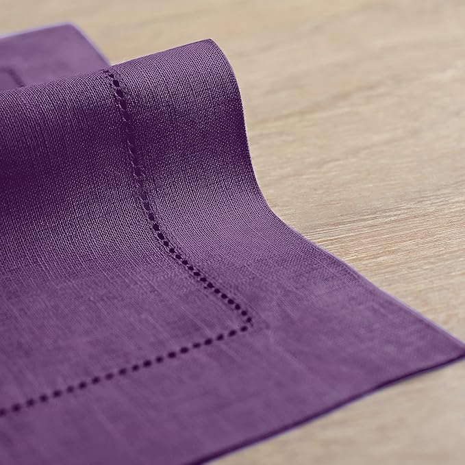 Solino Home Linen Placemats Set of 4 - Classic Hemstitch Purple Placemats 14 x 19 Inch - 100% Pure Linen Table Mats for Winter, Spring, Easter, Valentines