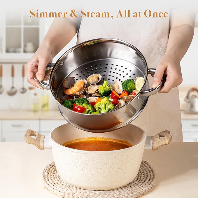 PekGema 14 Pcs Ceramic Cookware Sets, Pots and Pans Set Nonstick, Non Toxic Healthy Non stick Kitchen Cooking Set, Induction Cookware with Frying Pan Set, PFAS PTFE PFOA FREE, White