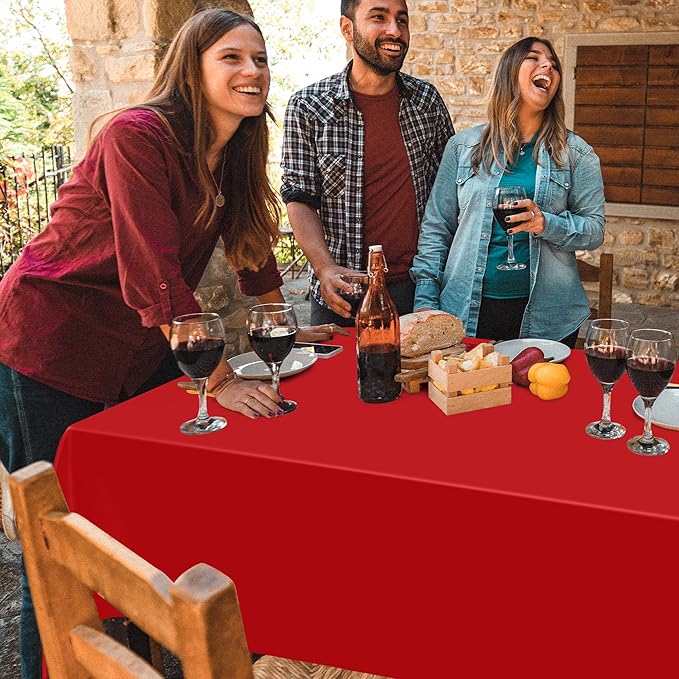 QZYL 2 Pack Picnic Table Cover, 108 x 54 Inches Red Plastic Table Cloths, Red Disposable Tablecloth Rectangle Tablecover, Waterproof Decorations Party Supplies for Wedding Anniversary Home