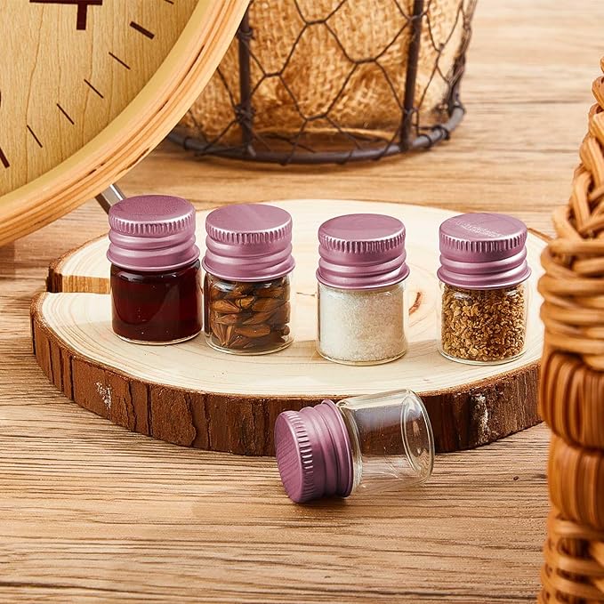 Tessco for you 200 Pcs 5 ml Mini Glass Bottles with Aluminum Cap Tiny Jars Mini Glass Jars Small Clear Vials with Screw Caps Tiny Containers for DIY Craft Storage (Rose Gold)