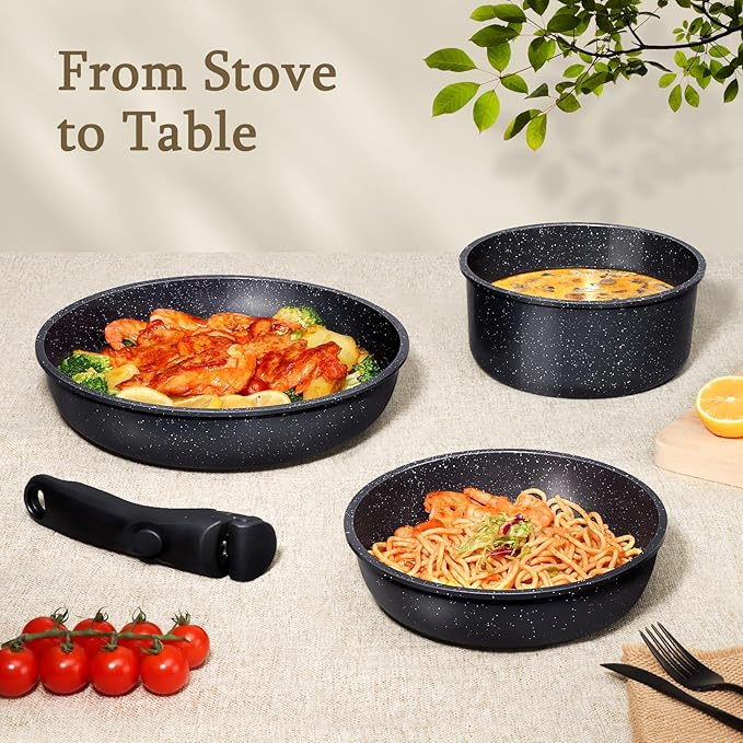 GiPP Ceramic Pots and Pans Set Non Stick, Nonstick Detachable Handle Cookware Sets, Healthy Non Toxic PFAS PFOA & PTFE Free, Dishwasher ＆Oven Safe, Induction Kitchen Pot and Pan, 21 Piece Grey