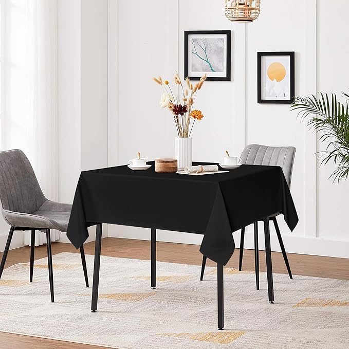 sancua Black Square Tablecloths 85x85 Inch - Fabric Table Cloth for Square or Round Tables, Washable Polyester Table Cover for Outdoor Party, Birthday, Buffet, Resturant
