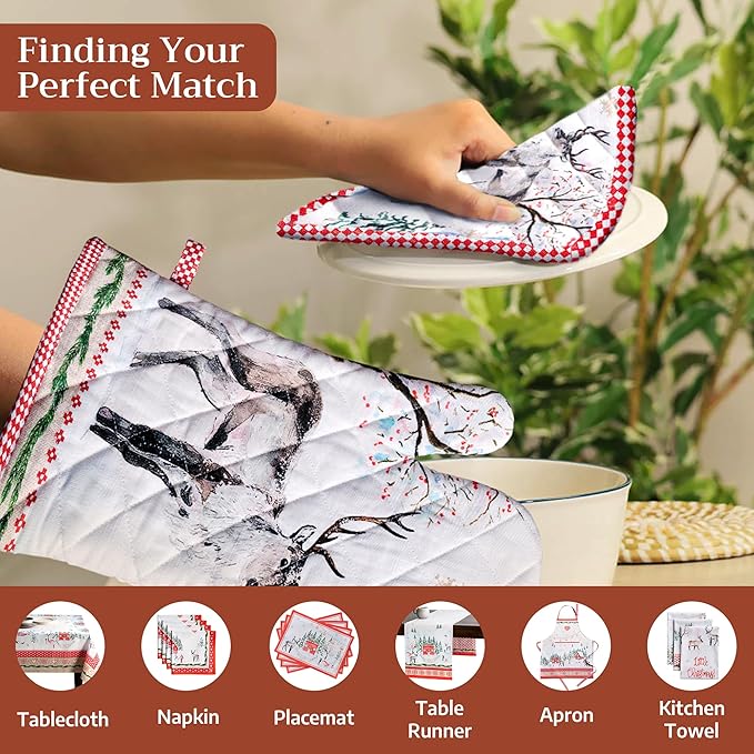Maison d' Hermine Pot Holders Set 100% Cotton Heat Resistant Potholders 8" x 8" Hot Pads with Loop for Thanksgiving Christmas Decorations BBQ Baking Handling Hot Pans (Pack of 2, Rural Christmas)