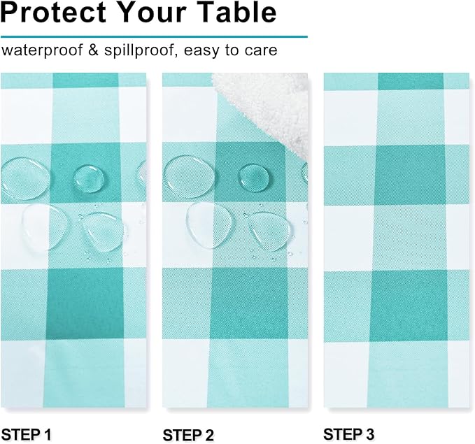 Hiasan Checkered Tablecloth Rectangle - Waterproof and Wrinkle Resistant Table Cloth for Picnic, Dinner and Party, Washable Polyester Fabric, 54 x 80 Inch, Aqua and White Gingham Pattern