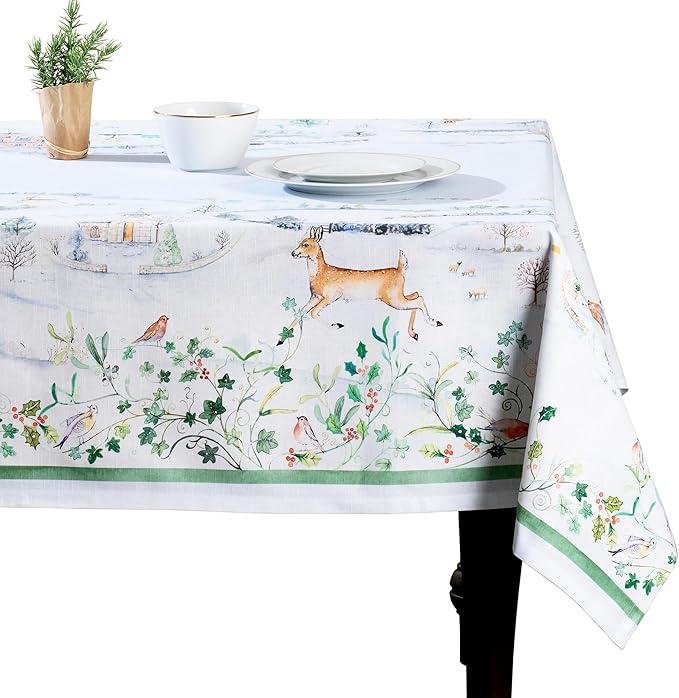 Maison d' Hermine Table Cloth Square Table 100% Cotton 60 x 60 Inches Fall Tablecloth Reusable Everyday Use for Thanksgiving Christmas Decorations Dining Farmhouse Party (Snowy World)