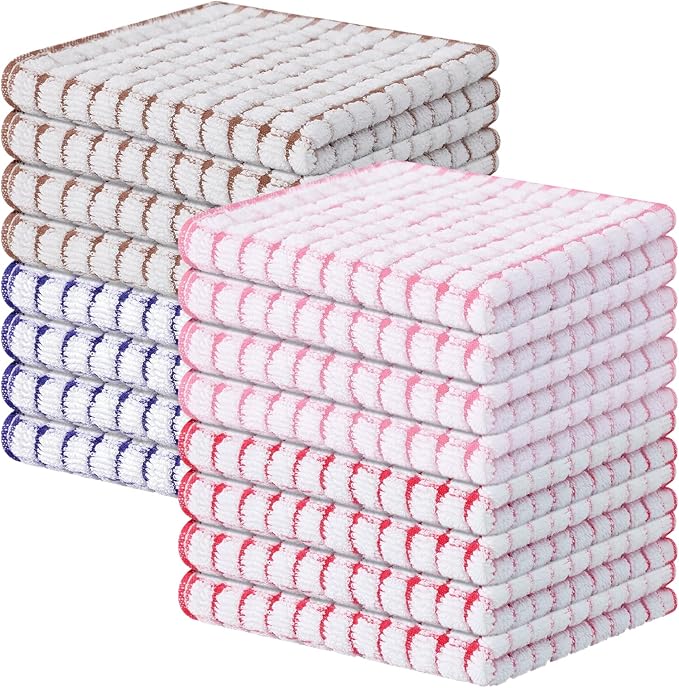 Kitinjoy Cotton 16 Pack Terry Kitchen Dish Cloths, 12 x 12 Inches Super Soft and Absorbent Dish Rags, Quick Drying Dish Towels for Washing Dishes, Mix Colour