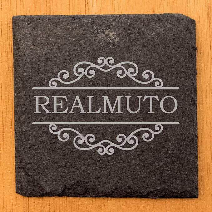 Personalized Monogram Family Coasters, Natural Stone Set, Birthday, Wedding, Customized, Rustic - Square Slate - Set of 5