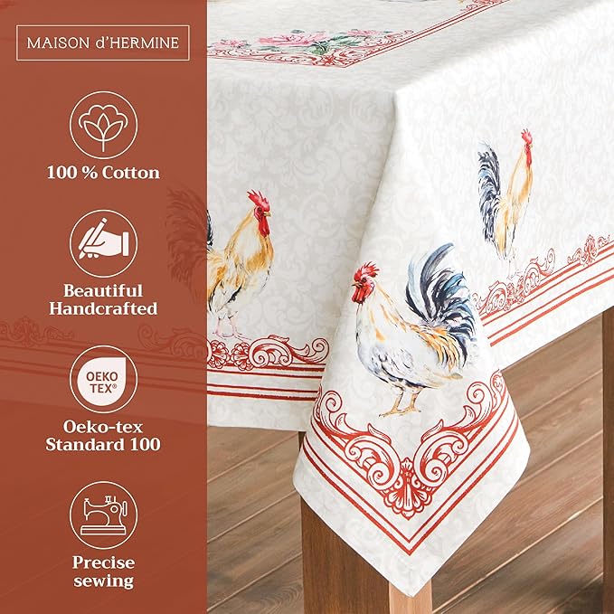 Maison d' Hermine Table Cloth Rectangle Table 100% Cotton 70 x 90 Inches Tablecloth Reusable Decorative for Dining Room Farmhouse Home Valentines Day Decorations Spring Summer - Campagne
