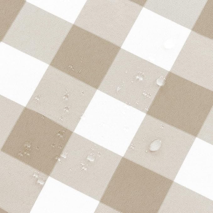 Hiasan Checkered Round Tablecloth 120 Inch - Waterproof Stain and Wrinkle Resistant Washable Fabric Table Cloth for Dining Room Party Outdoor Picnic,Khaki and White