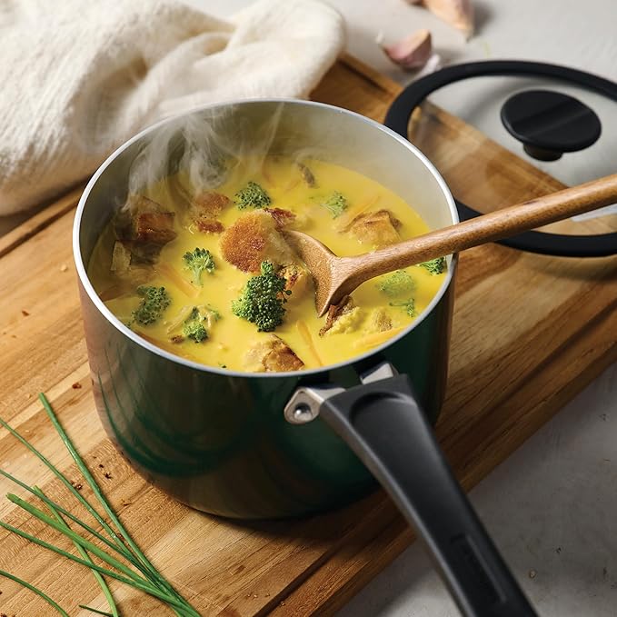 Tramontina Ceramic Non Stick 6-Piece Nesting Sauce Pan Set with Lids - Stackable Nonstick Cookware Set, Dishwasher and Oven Safe, Teal