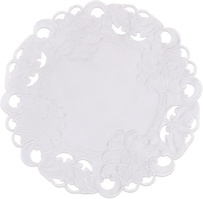 Decozen Set of 12 Doilies for Table, Lace Doilies - Rustic, Crochet, Farmhouse, Kitchen, Round Table Placemats - Valentines Day Decorations - 15 inch White, The Snow Blossom Collection