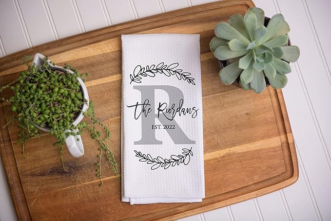 Personalized Grey Monogram Towel | Custom Waffle Weave Dish Towel | Personalized Kitchen Towel | Housewarming Gift | Wedding Gift | Housewarming Present | Bridal Shower Gift
