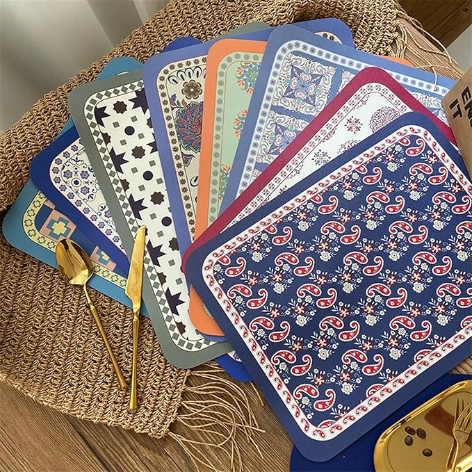 Classic Artwork Modern PU Placemats Non Slip for Dining Table Wipeable Reusable Plastic Tableware Dishwaser Home Decor(Classic-12)