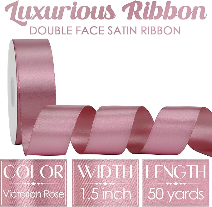 MEEDEE Mauve Rosy Satin Ribbon 1-1/2 Inch Rose Pink Ribbon Lux Double Faced Satin Ribbons by 50 Yards Pink Polyester Satin Ribbons for Crafts, Weddings, Flower Bouquet, Holiday Decorating