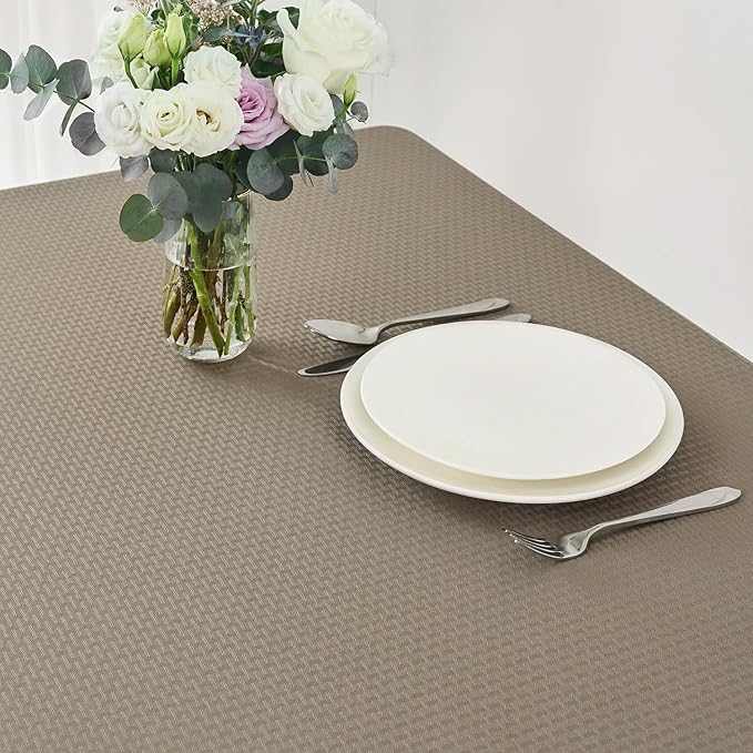 maxmill Square Tablecloth Weaved Texture Stain Resistant Waterproof Wrinkle Resistant Washable Soft Table Cloth, Decorative Fabric Table Cover for Dining Room Dinner and Parties, 52 x 52 Inch, Brown