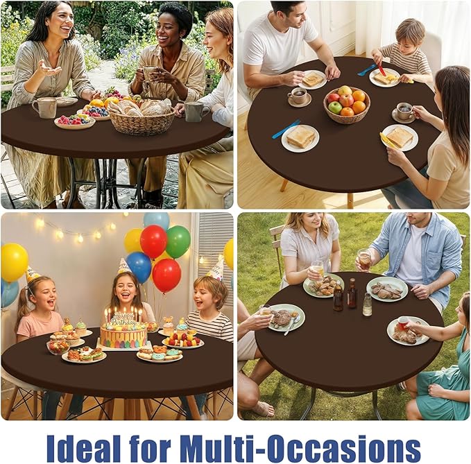 Round Spandex Tablecloth, Elastic Fitted Waterproof Tablecloths for 45"-56" Tables, Stretch Washable Picnic Table Cover for Camping, Dining, Indoor and Outdoor, Coffee
