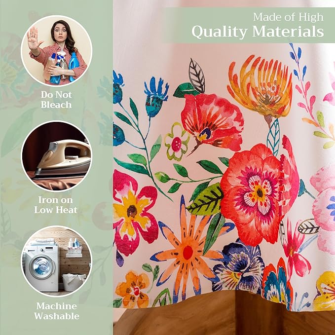 Maison d' Hermine Table Cloth Round Table 100% Cotton 63 Round Inches Tablecloth Reusable Decorative for Dining Room Farmhouse Home Valentines Day Decorations Spring Summer- Happy Florals -High Summer