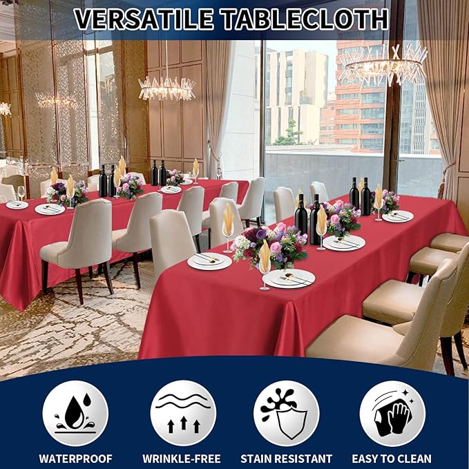 PureFit 6 Pack Rectangle Red Table Cloths 60 x 126 Inch for 6Ft Tables, Stain and Wrinkle Resistant Table Linens for Home Use, Wedding, Party, Banquet and Camping