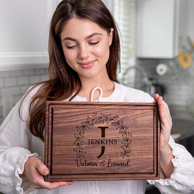 Crafted Treasures Personalized Cutting Board - Custom Cutting Board Wood Engraved Charcuterie Board - Personalized Wedding Gifts, Bridal Shower, Engagement, Anniversary & Housewarming Gift for Family