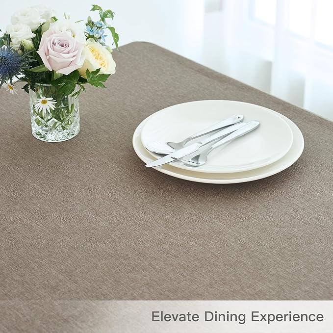 maxmill Rectangular Tablecloth Linen Texture Stain Proof Waterproof Wrinkle Free Spillproof Washable Slubby Texture Table Cloth Farmhouse Tablecloths for Dining Party Holiday, 60 x 140 Inch, Mocha