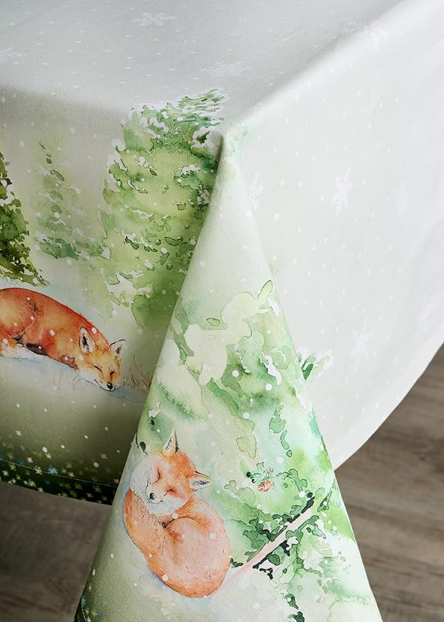 Maison d' Hermine Table Cloth Rectangle Table 100% Cotton 70 x 120 Inches Fall Tablecloth Reusable Everyday Use for Thanksgiving Christmas Decorations Dining Farmhouse Party (Winter Mornings)