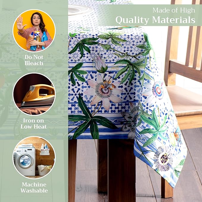 Maison d' Hermine Table Cloth Rectangle Table 100% Cotton 60 x 120 Inches Tablecloth Reusable Decorative for Dining Room Farmhouse Home Valentines Day Decorations Spring Summer - Passiflora