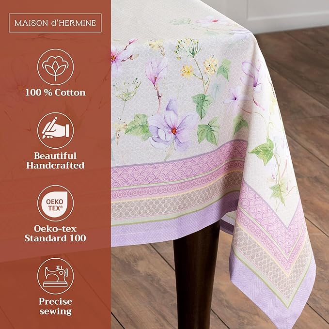 Maison d' Hermine Table Cloth Rectangle Table 100% Cotton 70 x 120 Inches Tablecloth Reusable Decorative for Dining Room Farmhouse Home Valentines Day Decorations Spring Summer - Magnolia Mornings